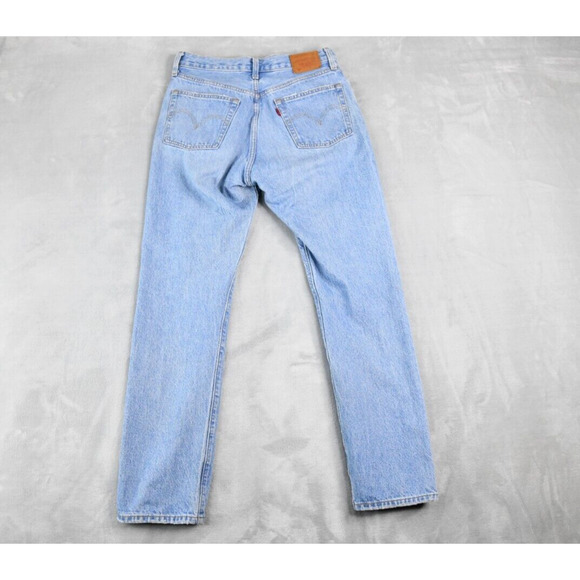 Levis 501 Jeans Womens 27x30 (27x28 Actual) Straight Button Fly Blue Distressed - Picture 7 of 11